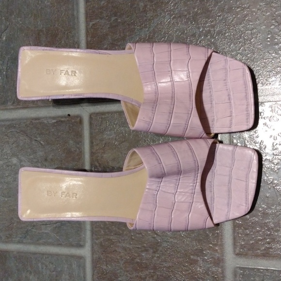 BY FAR Pastel lilac Purple croc print embossed leather square toe Sandal size 37 - Picture 10 of 10